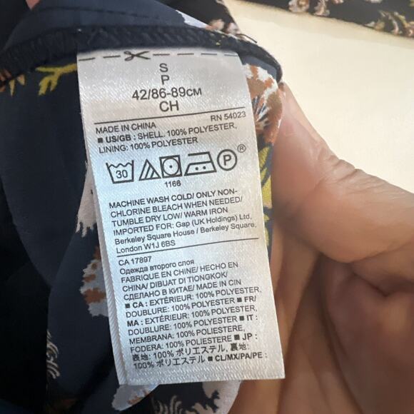 BANANA REPUBLIC Small Navy Long Sleeve Pleated Mandarin Dress Waist Pockets - Picture 12 of 16